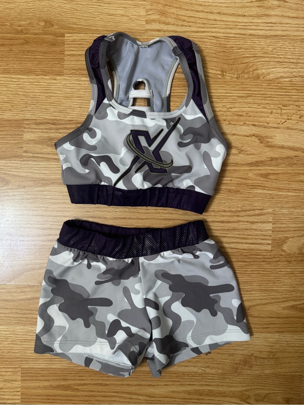 Source Unknown Kids Matching Set - Gray Camouflage with Purple Accents